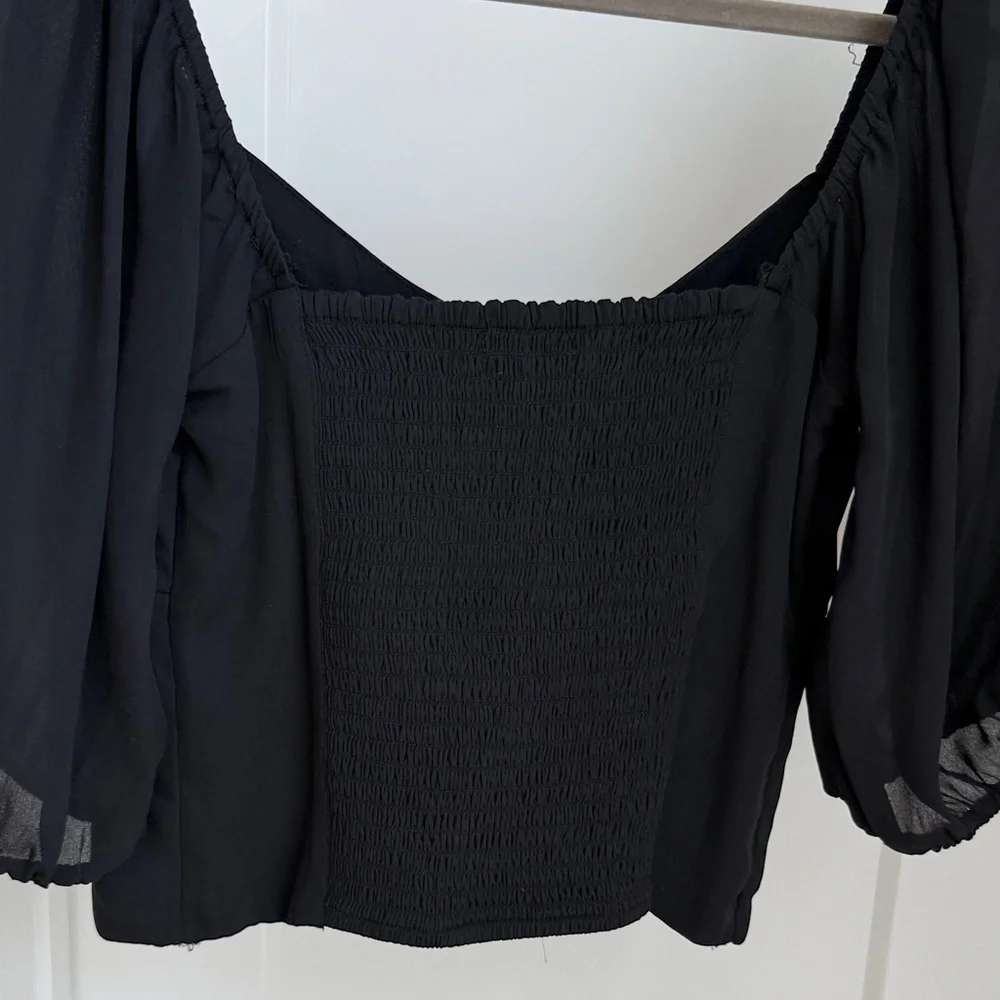 Abercrombie & Fitch Black Puff-Sleeve Square Neck Blouse